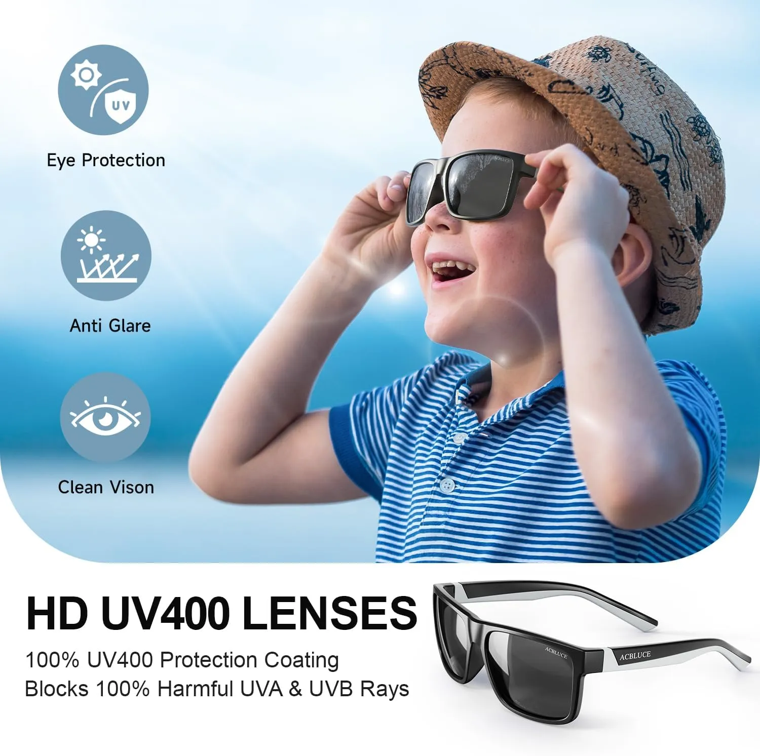 Kids Polarized Sunglasses Sport TPEE Unbreakable Frame with Adjustable Strap for Boys Girls Age 6-12