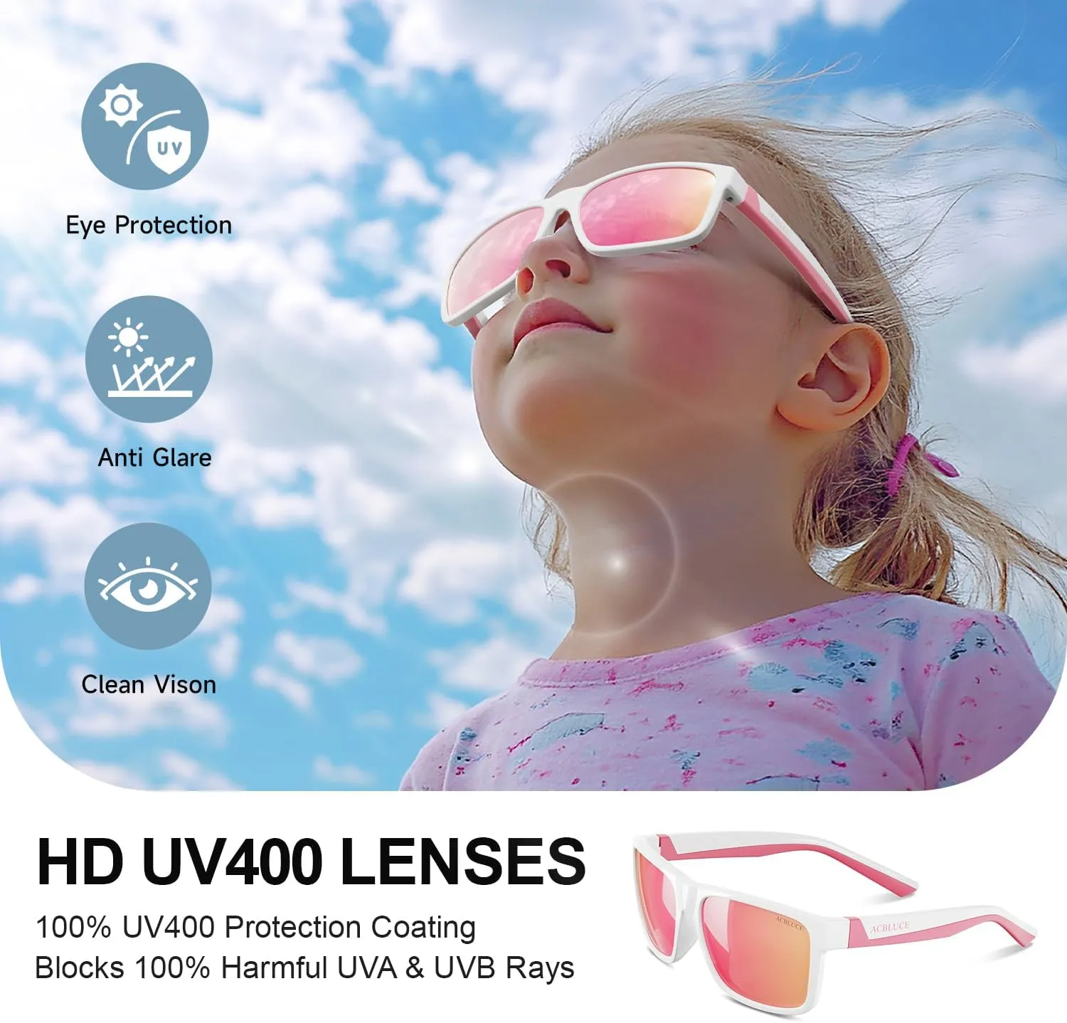 Kids Polarized Sunglasses Sport TPEE Unbreakable Frame with Adjustable Strap for Boys Girls Age 6-12