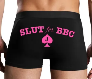 Knaughty Knickers Slut for BBC Jack of Spades Mens Boxer Briefs with Design No Fly Stretchy Sexy Black Colorful Trunks