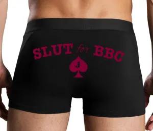 Knaughty Knickers Slut for BBC Jack of Spades Mens Boxer Briefs with Design No Fly Stretchy Sexy Black Colorful Trunks