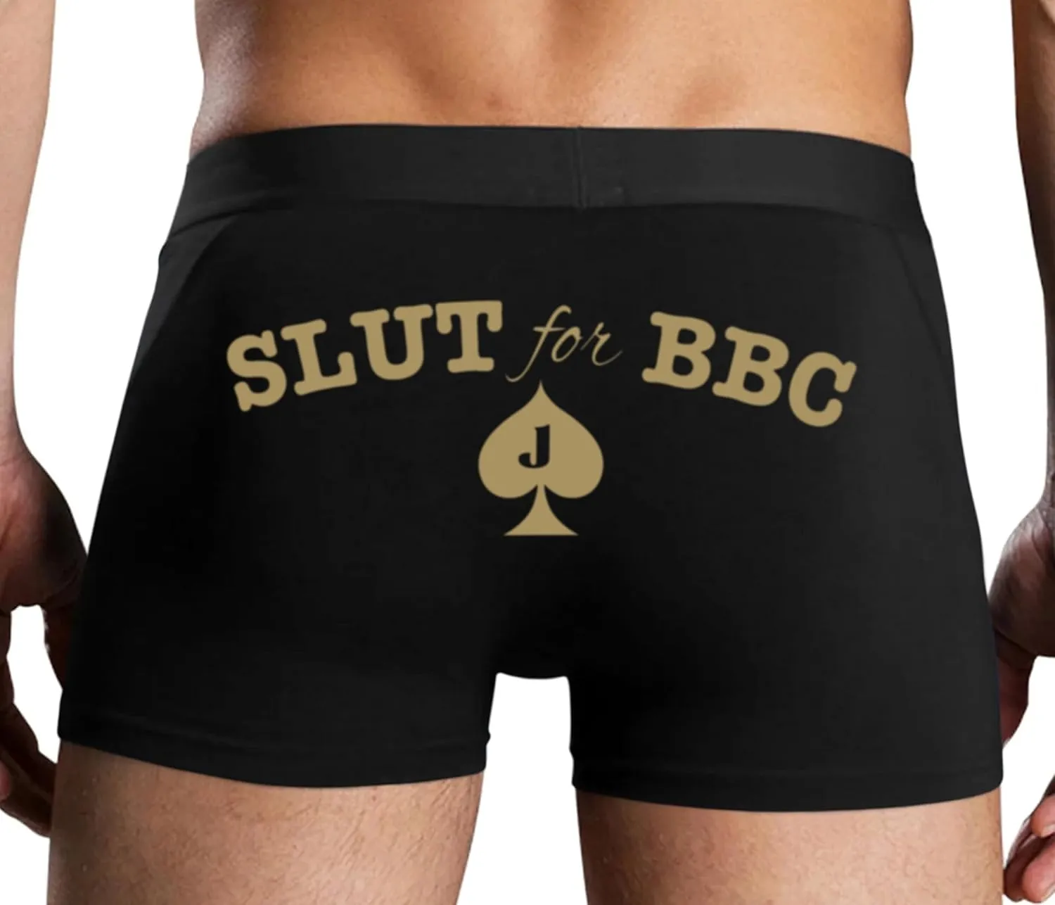 Knaughty Knickers Slut for BBC Jack of Spades Mens Boxer Briefs with Design No Fly Stretchy Sexy Black Colorful Trunks