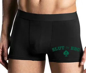 Knaughty Knickers Slut for BBC Jack of Spades Mens Boxer Briefs with Front Design No Fly Stretchy Sexy Black Colorful Trunks