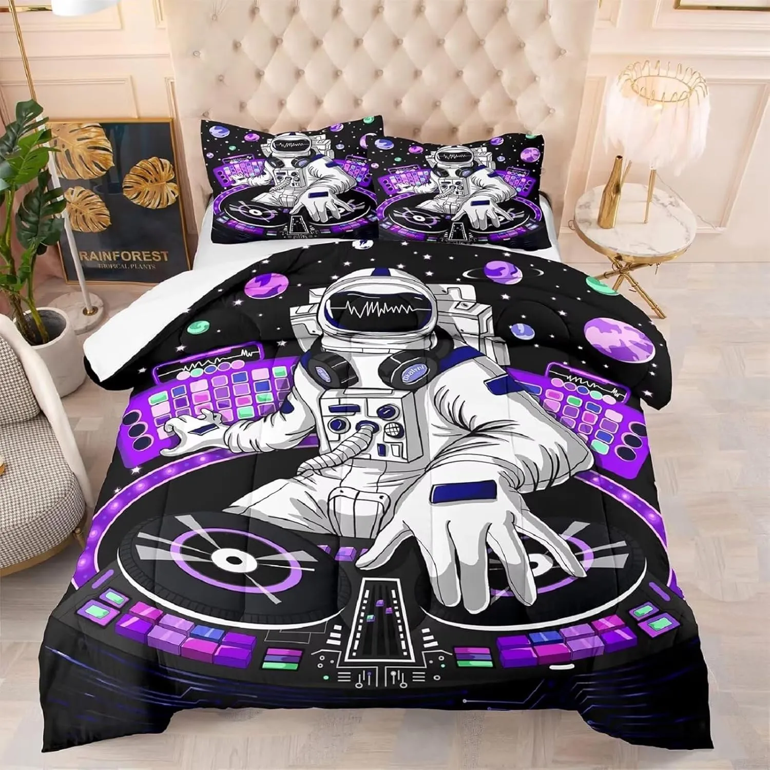 kxry Space Astronaut Galaxy Comforter Sets Queen Size Outer Space Themed Bedroom Decor Bedding Sets Black and Purple Bedding Quilt for Kids Teen Girls 1 Comforter  2 Pillowcases