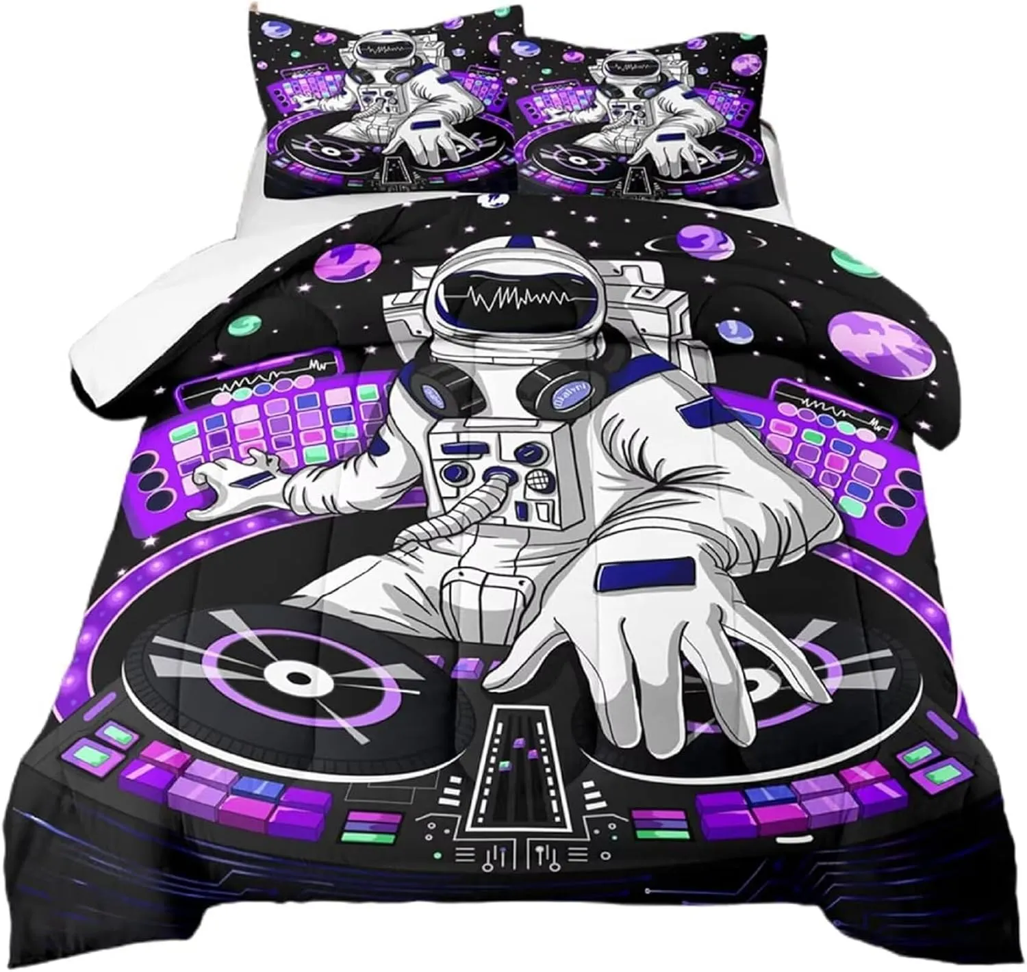 kxry Space Astronaut Galaxy Comforter Sets Queen Size Outer Space Themed Bedroom Decor Bedding Sets Black and Purple Bedding Quilt for Kids Teen Girls 1 Comforter  2 Pillowcases