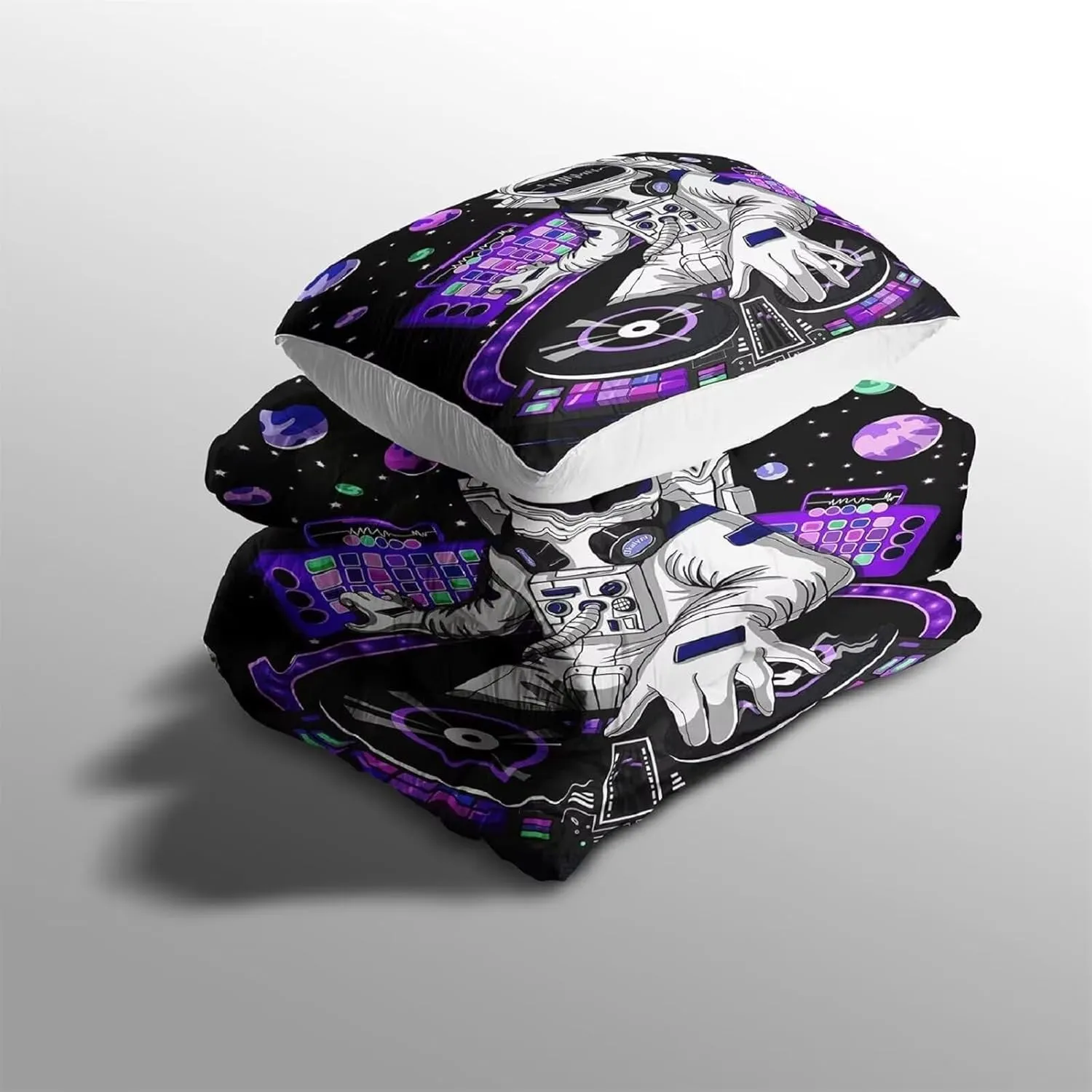 kxry Space Astronaut Galaxy Comforter Sets Queen Size Outer Space Themed Bedroom Decor Bedding Sets Black and Purple Bedding Quilt for Kids Teen Girls 1 Comforter  2 Pillowcases