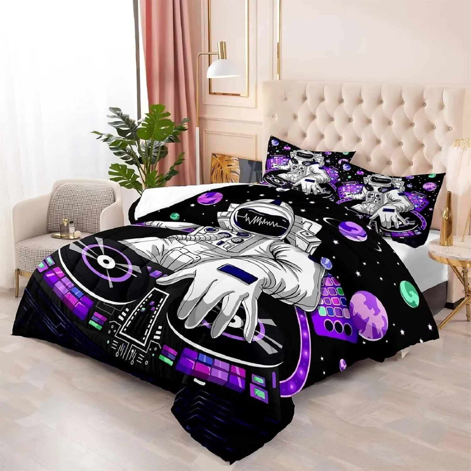 kxry Space Astronaut Galaxy Comforter Sets Queen Size Outer Space Themed Bedroom Decor Bedding Sets Black and Purple Bedding Quilt for Kids Teen Girls 1 Comforter  2 Pillowcases