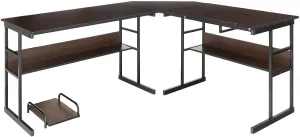 L-Shape Corner Design Computer Desk Drafting Table Workstation 2 Open Bookshelves Laptop Notebook Study Writing Reading Drawing Table Tiltable Drawing Board Detachable Design Can Split Into 2 Tables