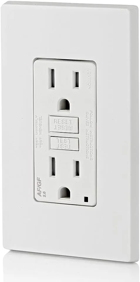 Leviton Dual-Function AFCI/GFCI Outlet, 15 Amp, Self Test, Tamper-Resistant with LED Indicator Light, Protection from Both Electrical Shock and Electrical Fires in One Device, AGTR1-W, White