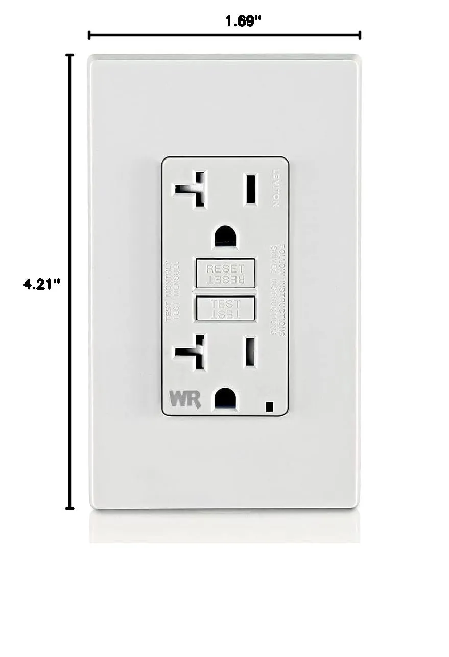 Leviton GFWT2-W Self-test SmartlockPro Slim GFCI Weather-Resistant and Tamper-Resistant Receptacle with LED Indicator, 20-Amp, White