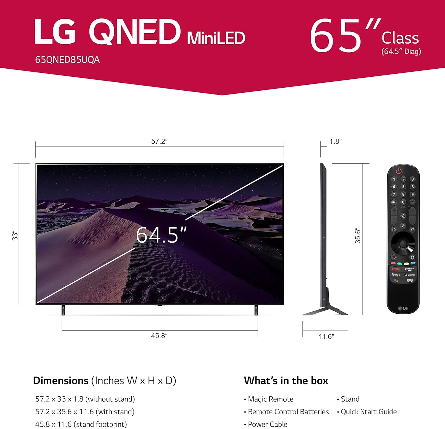 LG QNED85 Series 65-Inch Class QNED Mini-LED Smart TV 65QNED85UQA, 2022 - AI-Powered 4K TV, Alexa Built-In,Black