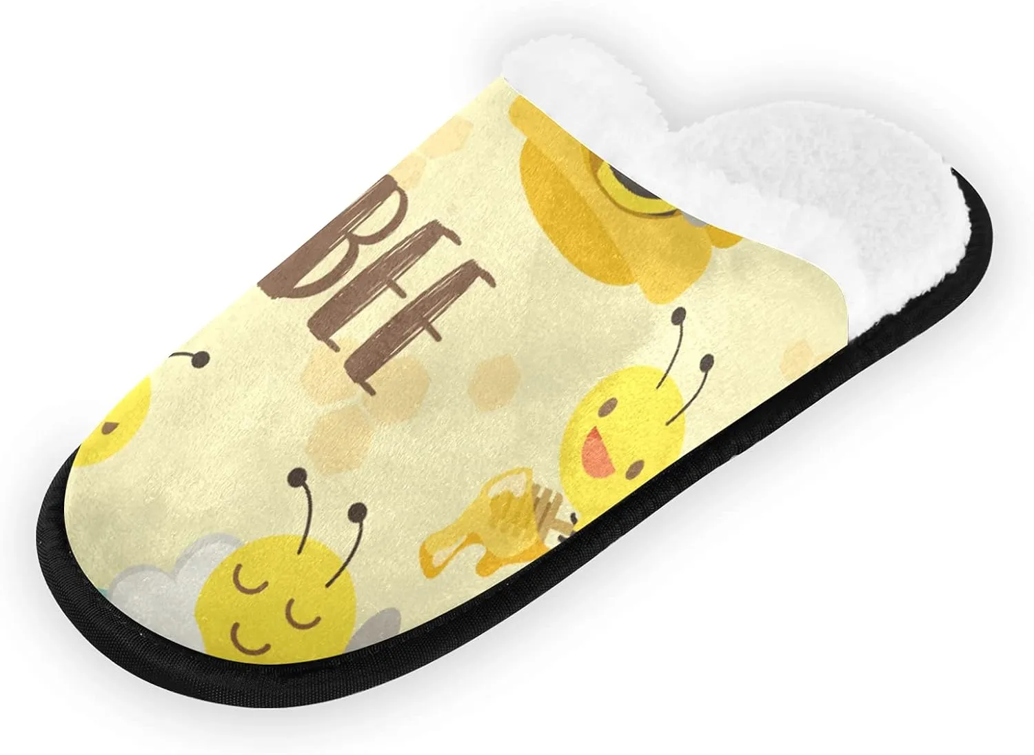 linqin Cute Bee With Beehive Flower Womens Mens Fuzzy Slippers for Home Bedroom Travel, Soft Warm Comfy Anti-skid House Slippers for Indoor Outdoor