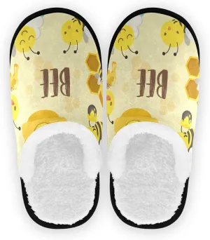 linqin Cute Bee With Beehive Flower Womens Mens Fuzzy Slippers for Home Bedroom Travel, Soft Warm Comfy Anti-skid House Slippers for Indoor Outdoor