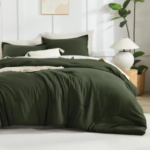 Litanika Dark Olive Green Comforter Set King, 3 Pieces Solid Bedding Comforter Set, All Season Fluffy Bed Set (104x90In Comforter & 2 Pillowcases)