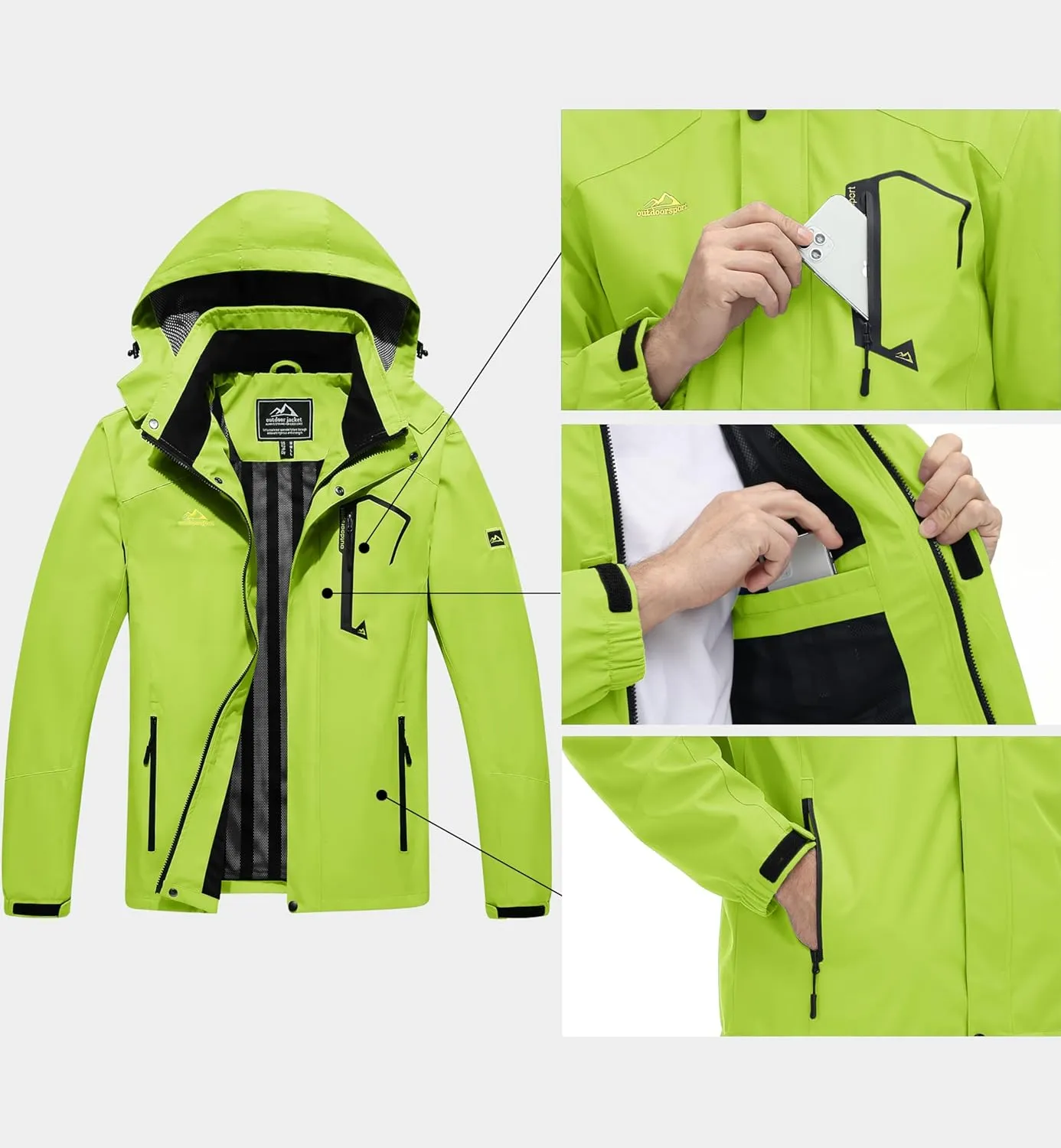 MAGCOMSEN Men's Lightweight Windbreaker Rain Jacket Raincoat with Detachable Hood for Hiking Fishing Activewear
