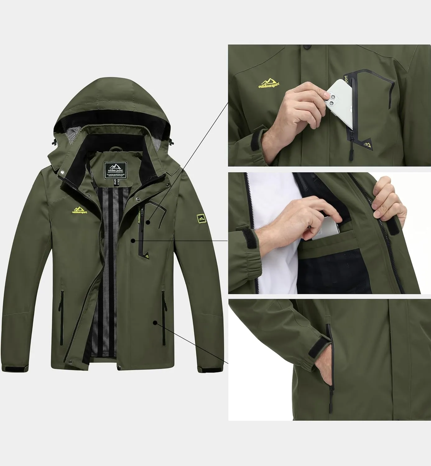 MAGCOMSEN Men's Lightweight Windbreaker Rain Jacket Raincoat with Detachable Hood for Hiking Fishing Activewear
