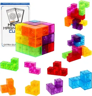 Magnetic Building Blocks Magic Magnetic 3D Puzzle Cubes, Set of 7 Multi Shapes Magnetic Blocks with 54 Guide Cards, Intelligence Developing and Stress Relief Fidget Toys