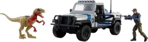 Mattel Jurassic World Search 'n Smash Truck Set with Atrociraptor Dinosaur & Human Action Figure, Vehicle with Destruct Features