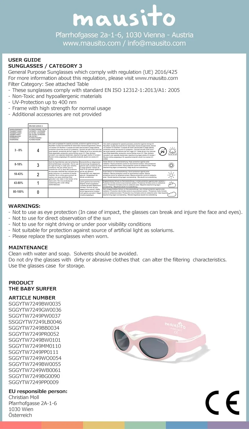 Mausito BABY sunglasses 0-24 months | Flexible BPA-Free infant sunglasses with adjustable strap | 100% UV Protection Sunnies