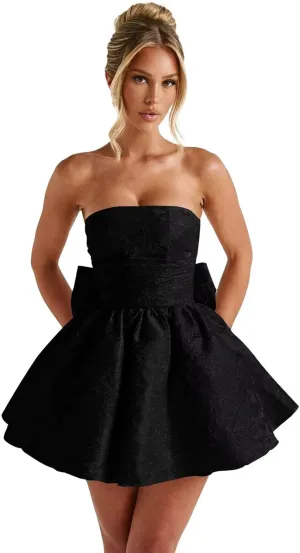 Maxianever 2025 Strapless Homecoming Dresses for Teens Short Satin Jacquard Mini A-Line Prom Cocktail Gowns