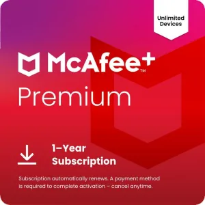 McAfee  Premium Individual Unlimited Devices 2025 1-Year Subscription with Auto-Renewal | Cybersecurity Software Includes Antivirus, Secure VPN, Scam Protection, Identity Monitoring | Download