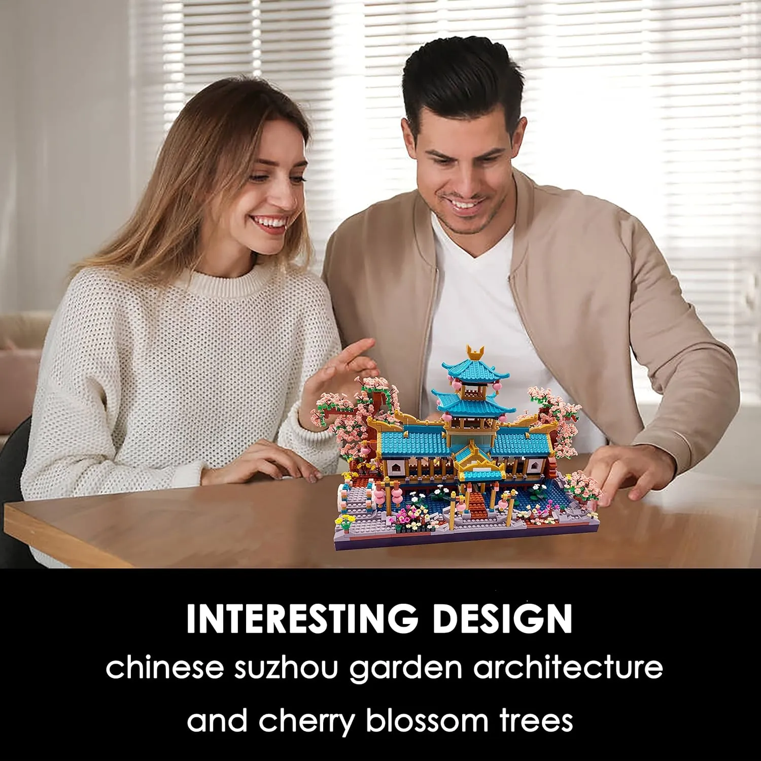 Micro Building Blocks Set，Chinese Suzhou Garden Architecture and Cherry Blossom Bonsai Tree Building Toys for Adults，Japanese Sakura House Model，Creative Mini Bricks Gift for Kids 14 ，2350 pcs