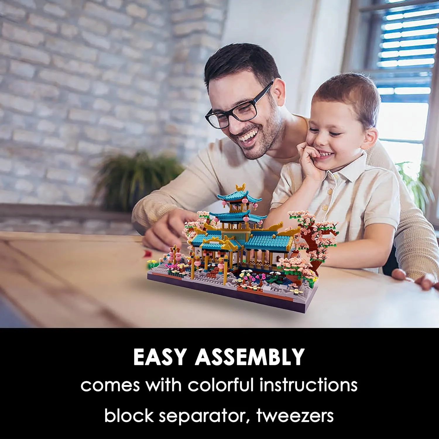 Micro Building Blocks Set，Chinese Suzhou Garden Architecture and Cherry Blossom Bonsai Tree Building Toys for Adults，Japanese Sakura House Model，Creative Mini Bricks Gift for Kids 14 ，2350 pcs