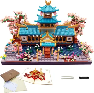 Micro Building Blocks Set，Chinese Suzhou Garden Architecture and Cherry Blossom Bonsai Tree Building Toys for Adults，Japanese Sakura House Model，Creative Mini Bricks Gift for Kids 14 ，2350 pcs