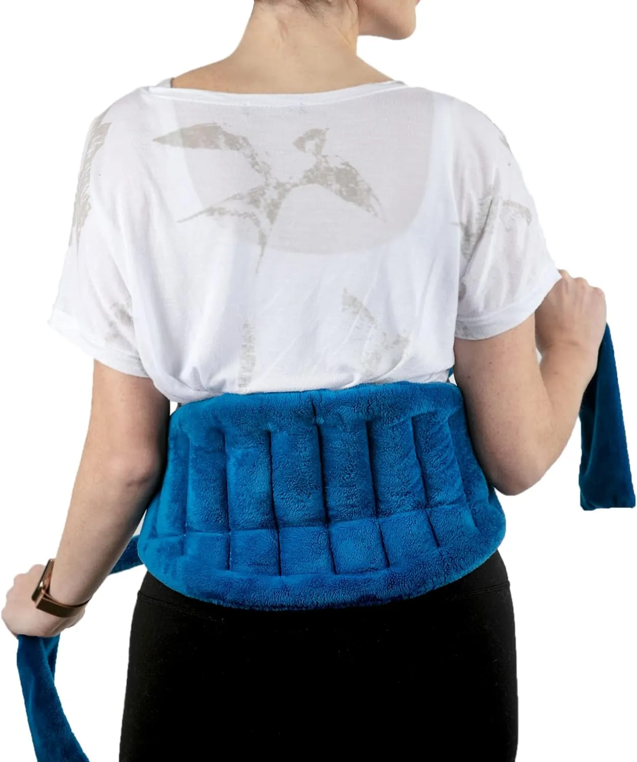 Microwave Heating Pad for Lower Back Pain Relief 20" x 8" with 71" Ties - Cordless Microwavable Moist Heat Therapy Pads - Calming Heat Wrap for Neck & Shoulder - Flaxseed Rice Hot Heat Pack (Med Blue)