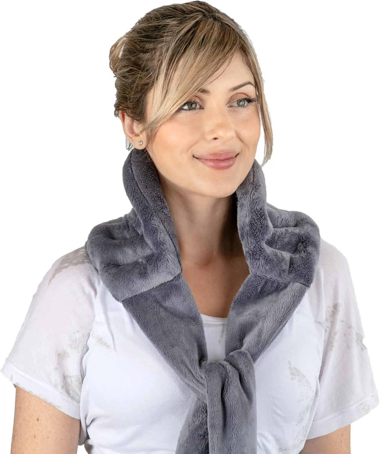 Microwave Heating Pad for Lower Back Pain Relief 20" x 8" with 71" Ties - Cordless Microwavable Moist Heat Therapy Pads - Calming Heat Wrap for Neck & Shoulder - Flaxseed Rice Hot Heat Pack (Med Gray)