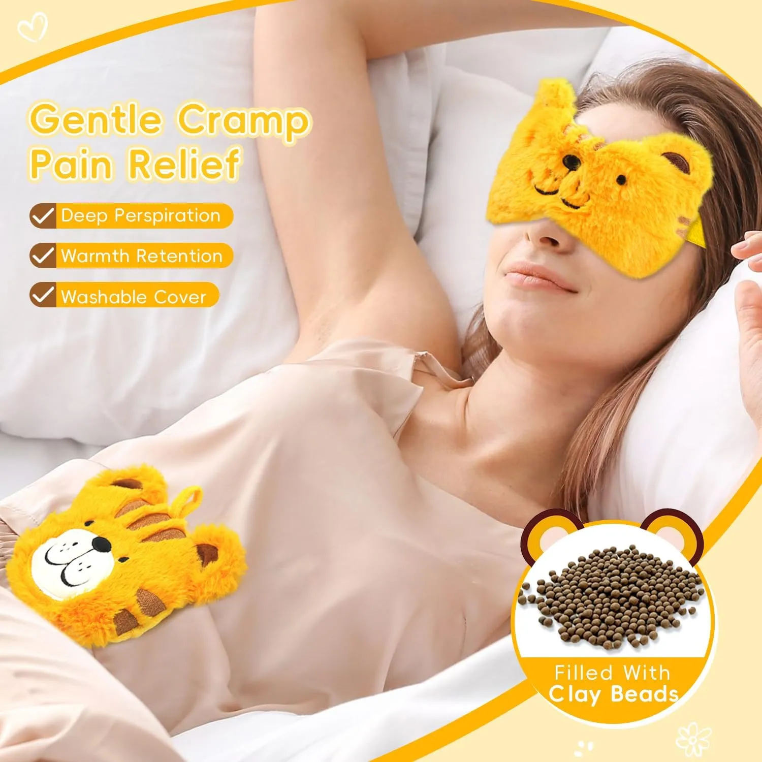 Microwave Heating Pad with Heated Eye Mask Compress Moist for Relieve Fatigue Period Cramps Unscented Microwavable Heating Pad Cute Tiger for Women Birthday Christmas Gifts