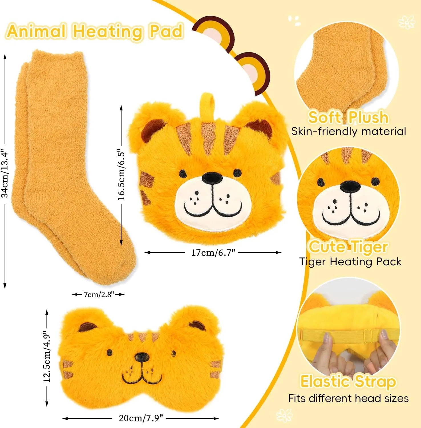 Microwave Heating Pad with Heated Eye Mask Compress Moist for Relieve Fatigue Period Cramps Unscented Microwavable Heating Pad Cute Tiger for Women Birthday Christmas Gifts