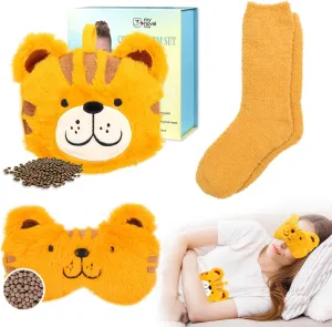 Microwave Heating Pad with Heated Eye Mask Compress Moist for Relieve Fatigue Period Cramps Unscented Microwavable Heating Pad Cute Tiger for Women Birthday Christmas Gifts