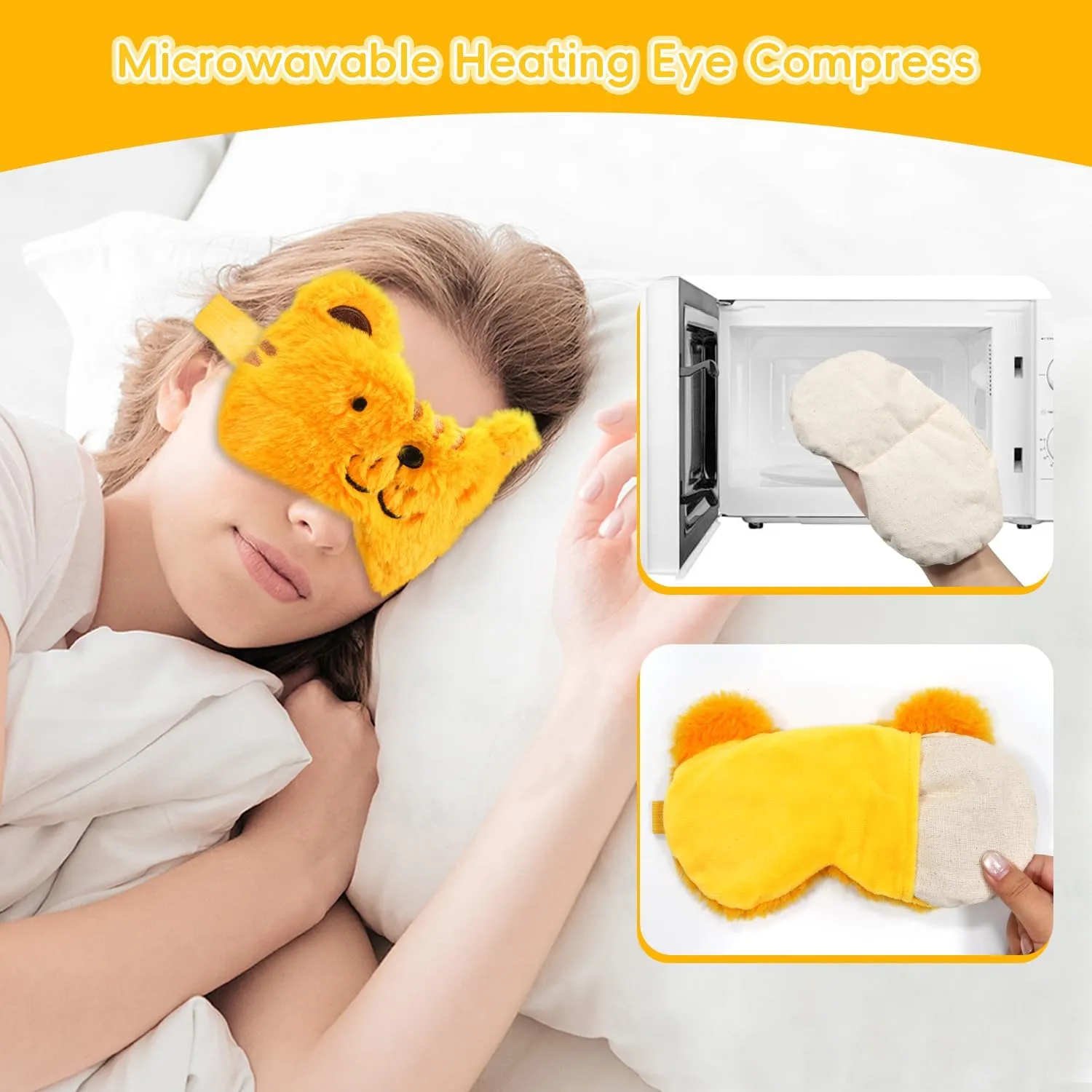 Microwave Heating Pad with Heated Eye Mask Compress Moist for Relieve Fatigue Period Cramps Unscented Microwavable Heating Pad Cute Tiger for Women Birthday Christmas Gifts
