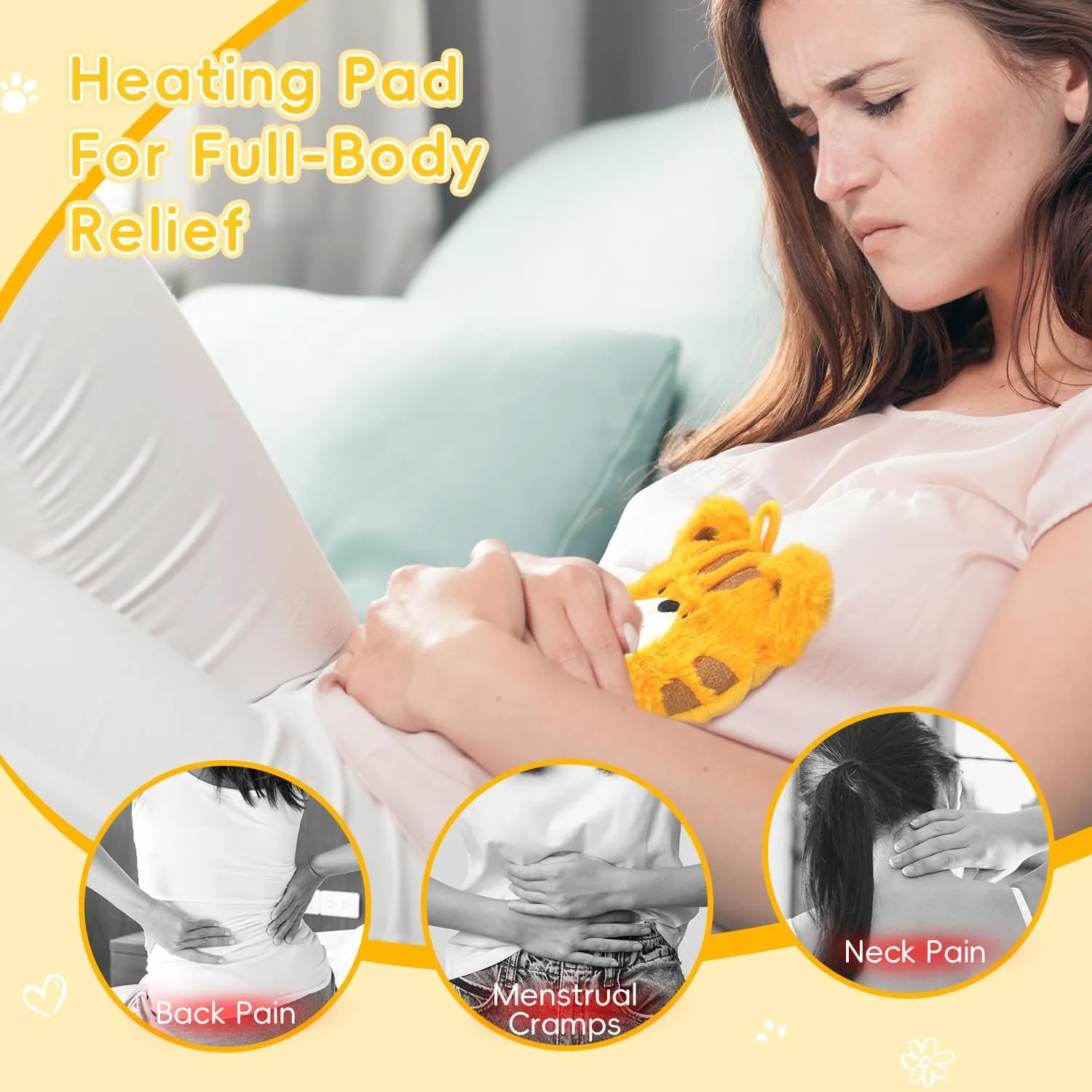 Microwave Heating Pad with Heated Eye Mask Compress Moist for Relieve Fatigue Period Cramps Unscented Microwavable Heating Pad Cute Tiger for Women Birthday Christmas Gifts