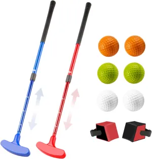 Mini Golf Clubs, 2 Pack Mini Golf Putter and Balls for Men and Women with 2 Golf Training Aid and 6 Golf Balls, Adjustable Length Golf Putter Set Suitable for Child, Teenagers and Adults
