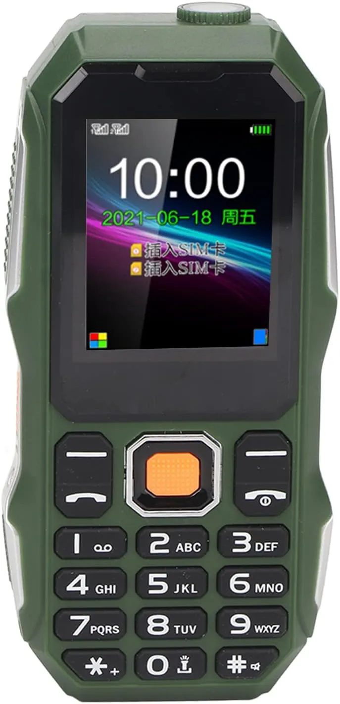 Mini Rugged Cell Phone for Senior, 1.8 Inch Drop Proof and Dust Proof Outdoor Mobile Phone, 5800mAh Battery 32MB Unlocked GSM Cell Phone (OD Green)