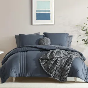 Monbix Full Comforter Set - 7 Pieces Blue Grey Bed in a Bag Full Size Bedding Sets with Comforters, All Seasons Down Alternative Comforter with Sheets,Pillowcases & Shams