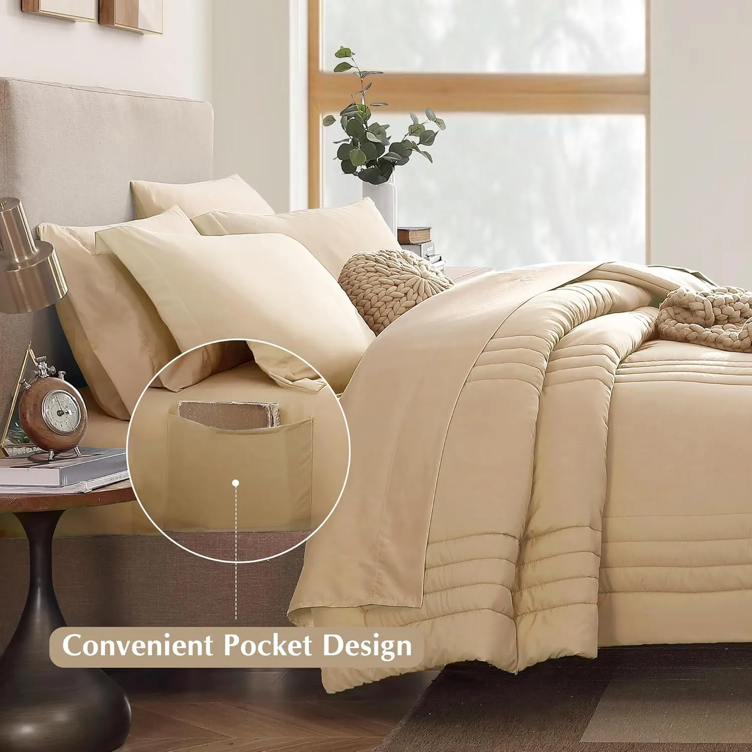 Monbix King Size Comforter Sets, 7 Pieces Bed in a Bag King, Warm Comforters, Peach Pink Bedding Sets with Comforter, All Seasons Down Alternative Comforter Bed Set with Sheets, Pillowcases & Shams