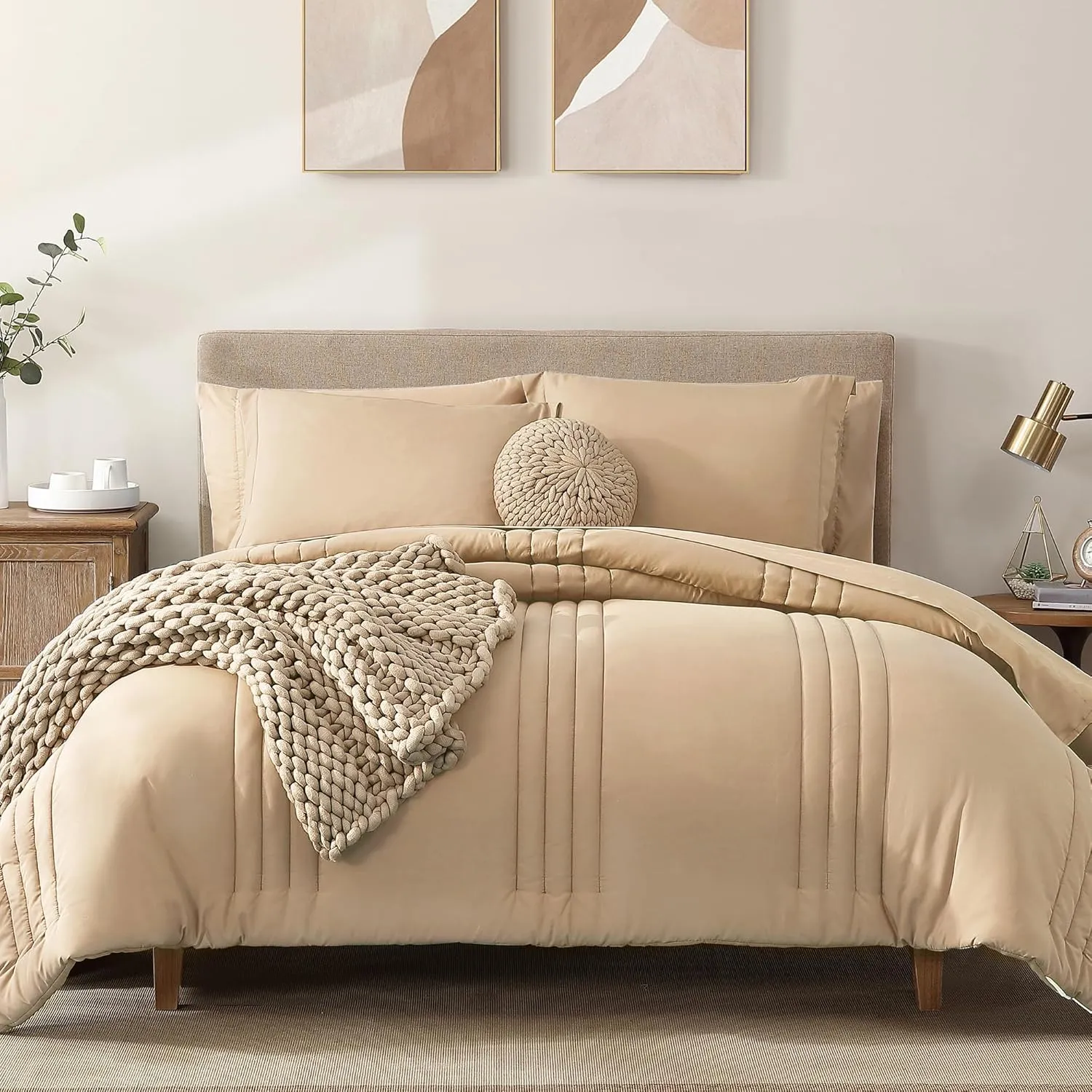 Monbix King Size Comforter Sets, 7 Pieces Bed in a Bag King, Warm Comforters, Peach Pink Bedding Sets with Comforter, All Seasons Down Alternative Comforter Bed Set with Sheets, Pillowcases & Shams