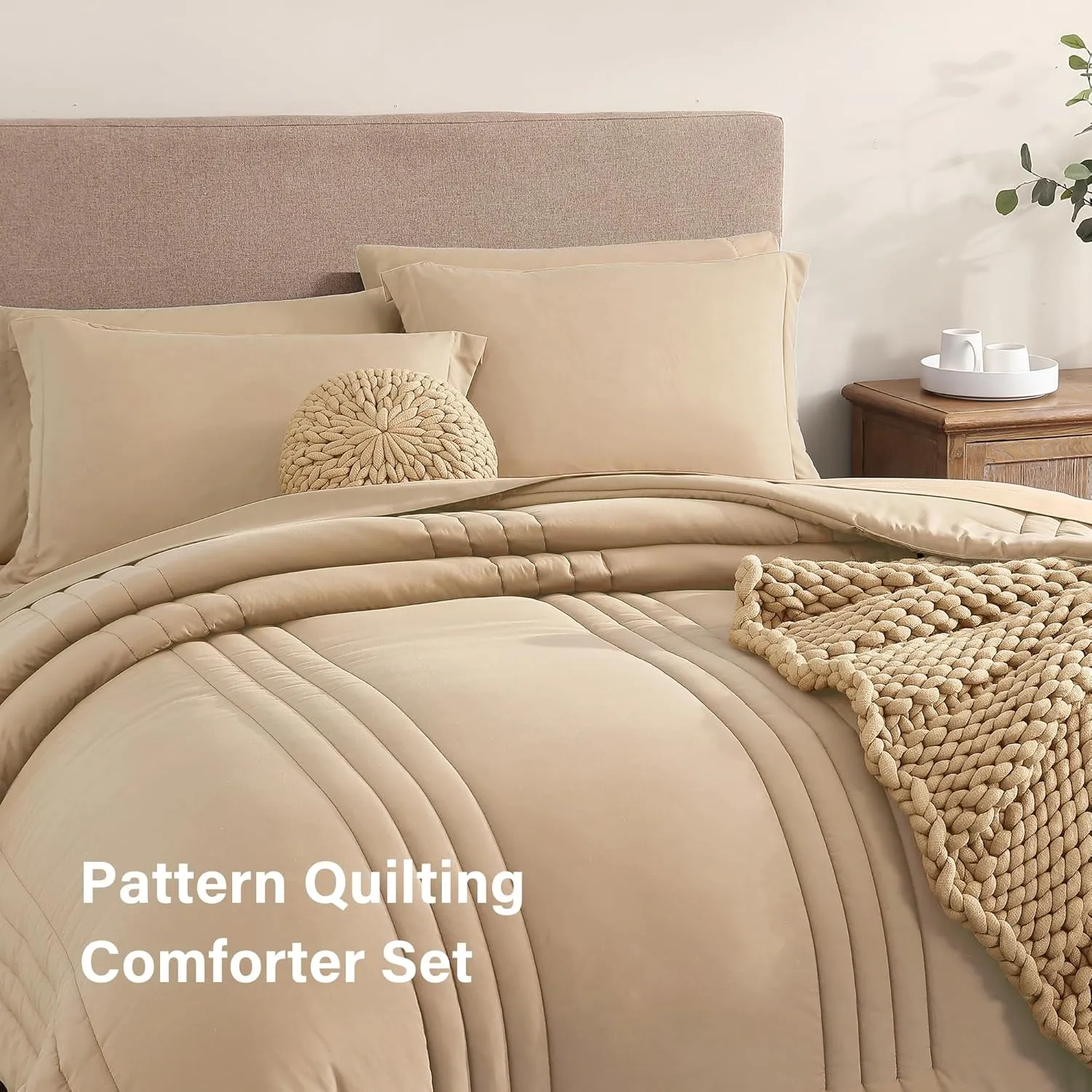 Monbix King Size Comforter Sets, 7 Pieces Bed in a Bag King, Warm Comforters, Peach Pink Bedding Sets with Comforter, All Seasons Down Alternative Comforter Bed Set with Sheets, Pillowcases & Shams
