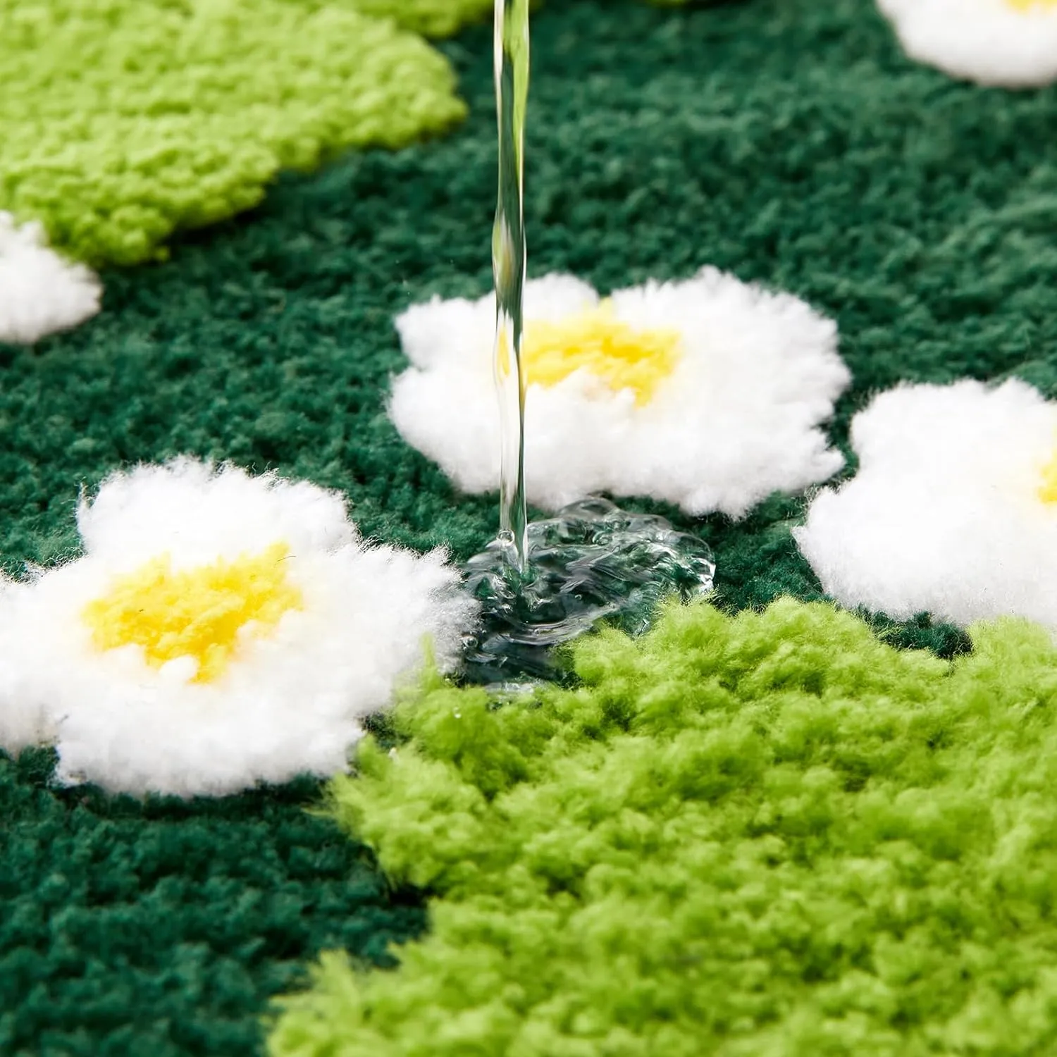 Moss Floral Bathroom Rugs Set 2 Piece, Non Slip Microfiber Green Grass Flowers Bath Mat 20x32   Contour Toilet Rug 20x24 Machine Washable Great Absorbent, Cute Boho Aesthetic Bath Mat Set for Bathroom