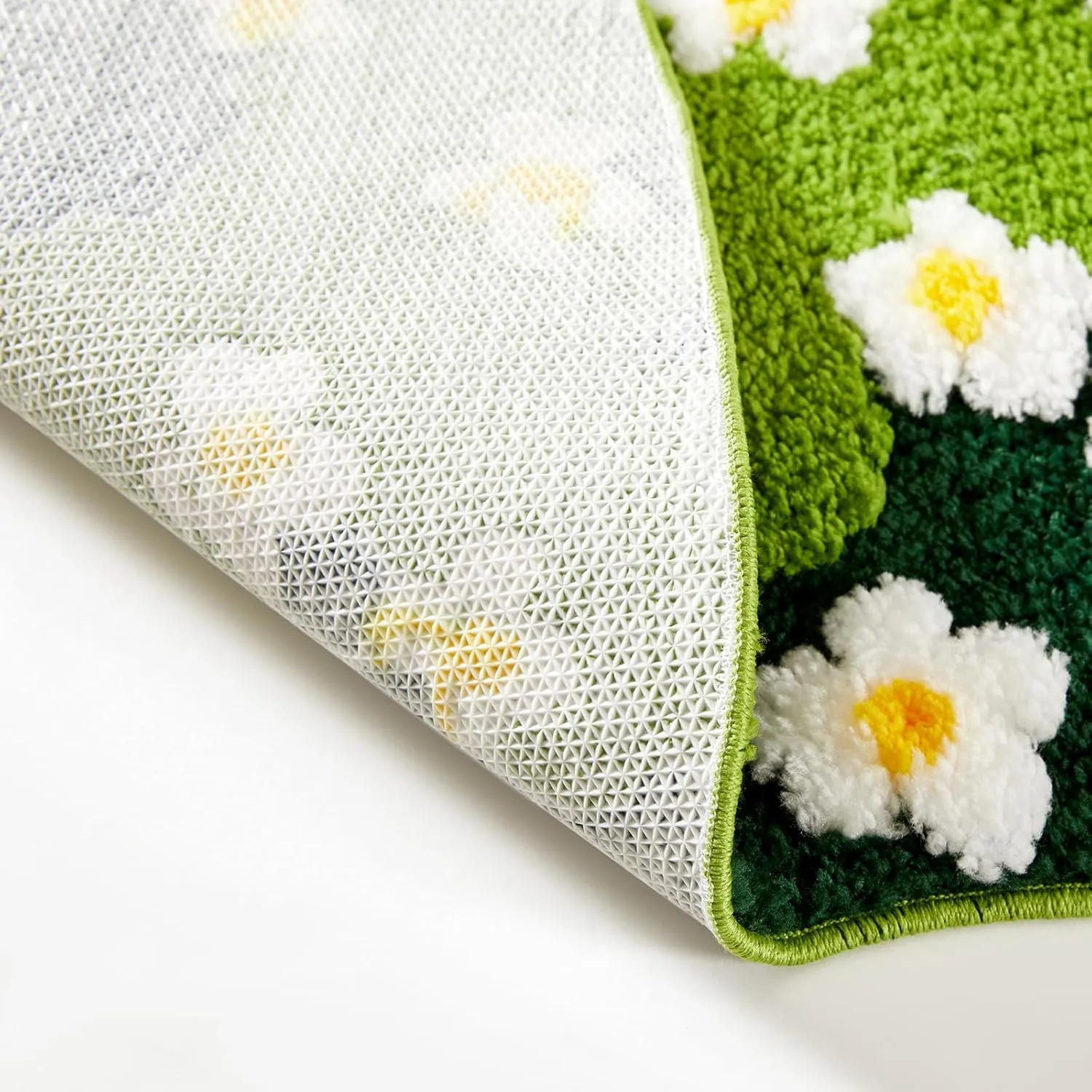Moss Floral Bathroom Rugs Set 2 Piece, Non Slip Microfiber Green Grass Flowers Bath Mat 20x32   Contour Toilet Rug 20x24 Machine Washable Great Absorbent, Cute Boho Aesthetic Bath Mat Set for Bathroom