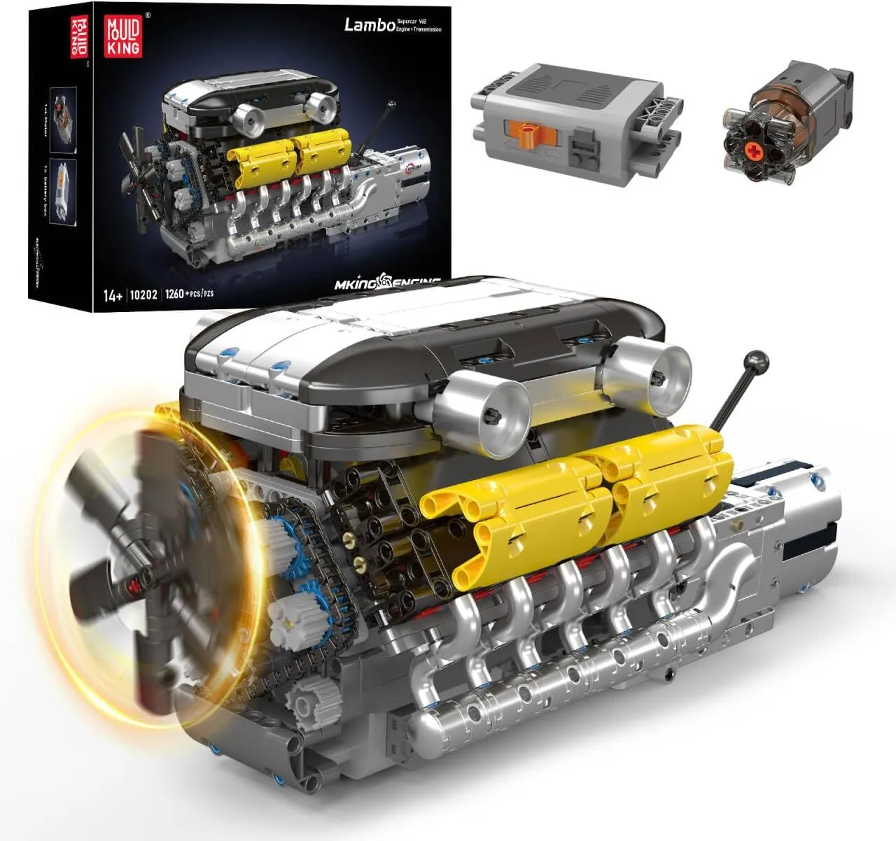 Mould King 10202 LB V12 Engine Model Kit That Works - Build Your Own Mini Car Engine Replica, Engeering STEM Build Blocks Toys for Kids/Adults, Home or Office Décor (1260 Pcs)