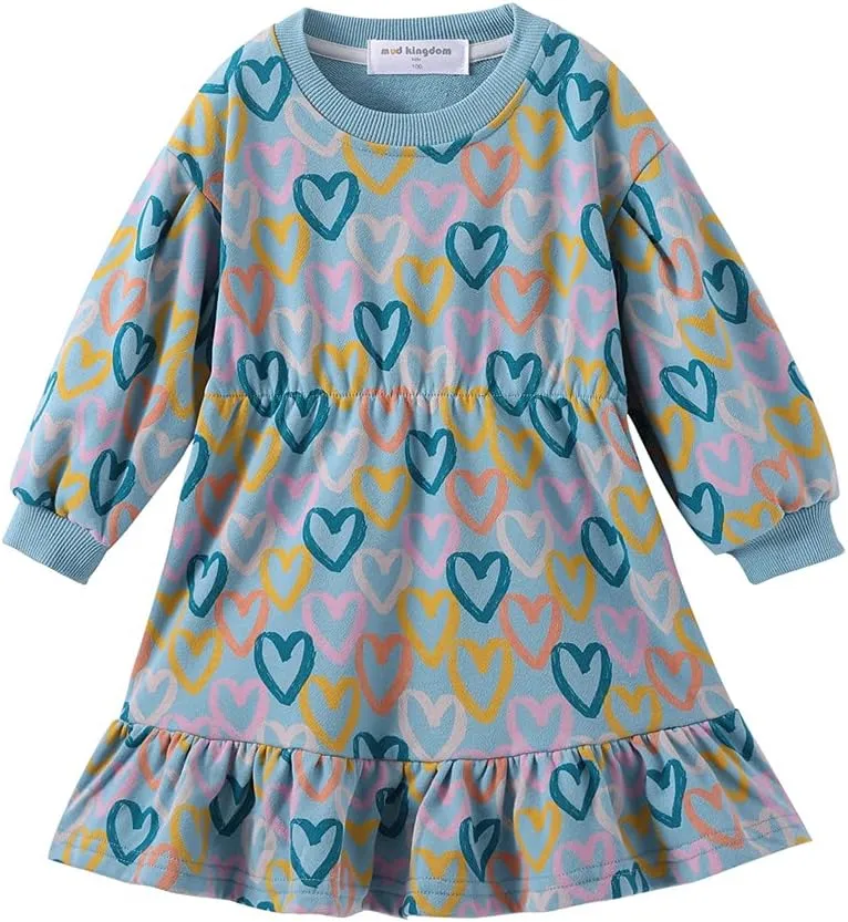 Mud Kingdom Little Girls Love Heart Smocked Sweatshirt Dress Long Sleeve Colorful