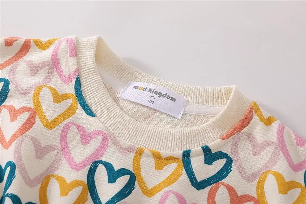 Mud Kingdom Little Girls Love Heart Smocked Sweatshirt Dress Long Sleeve Colorful