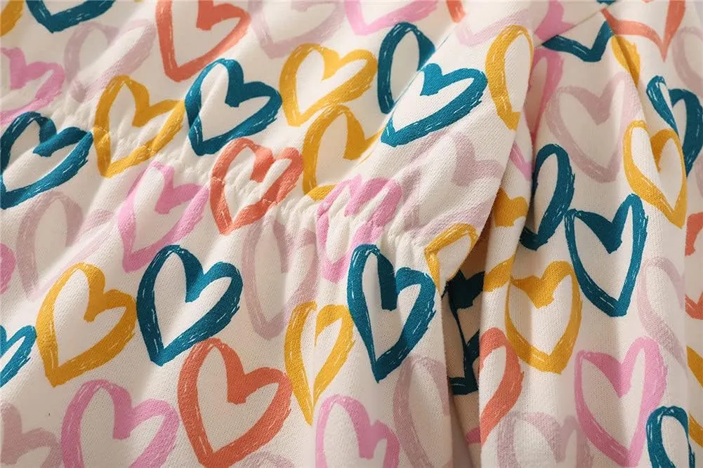 Mud Kingdom Little Girls Love Heart Smocked Sweatshirt Dress Long Sleeve Colorful