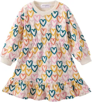 Mud Kingdom Little Girls Love Heart Smocked Sweatshirt Dress Long Sleeve Colorful