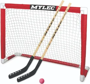 MyLec Deluxe Hockey Set, with 1 Hockey Goal, 2 43" Hockey Sticks & 1 Soft Ball, Sleeve Netting System, PVC Tubing Net, Lighweight & Durable, Enhanced Grip, Pre-Curved Mini Hockey Stick (Red/White)