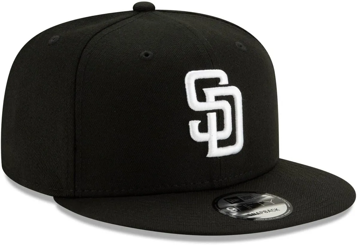 New Era Unisex-Adult MLB 9Fifty Black White Primary Logo Adjustable Snapback Hat Cap One Size Fits All