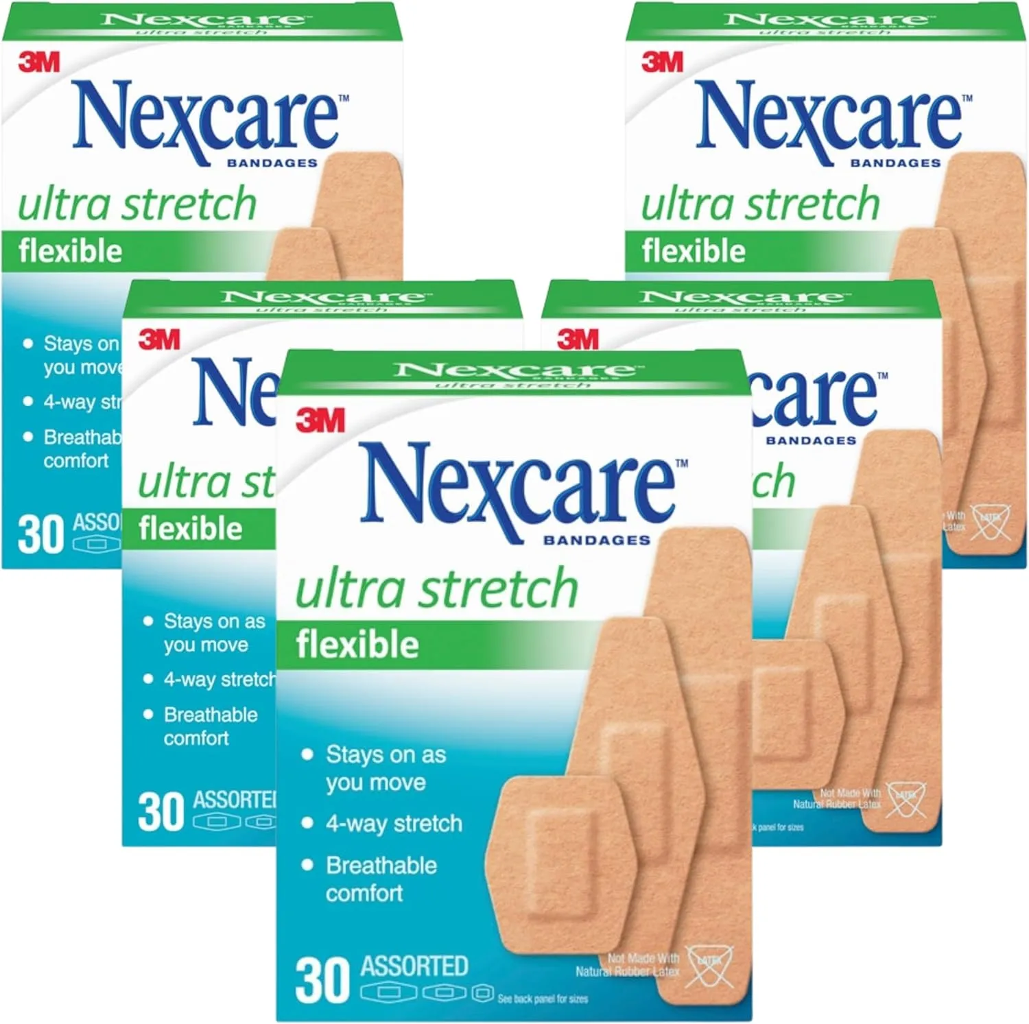 Nexcare Comfort Flexible Fabric Adhesive Bandages, Assorted Sizes, 150 Count (Pack of 5), Breathable and Latex-Free, All-Day Protection for First Aid of Minor Cuts and Scrapes
